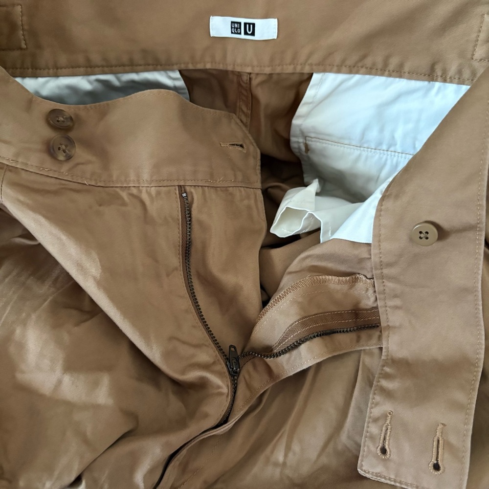 UNIQLO U sz L 33-36 inch Khaki Brown Pleated Cotton Shorts Zip Fly - Picture 12 of 15